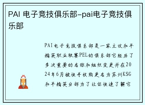 PAI 电子竞技俱乐部-pai电子竞技俱乐部